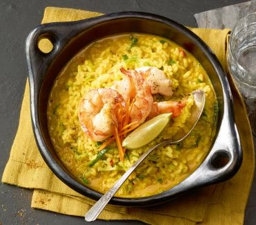 201609 kurkuma risotto mit gebrateneen riesencrevetten
